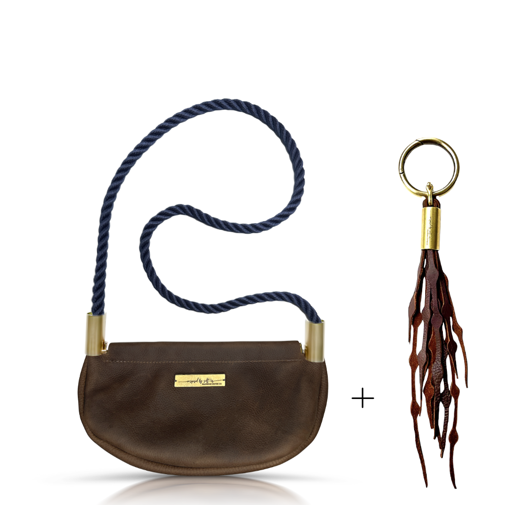 Clam Shell #Rope Color_New England Navy#Rope Handle Length_Shoulder (35")#Add Ons_Add a Matching Seaweed Tassel (save $10)