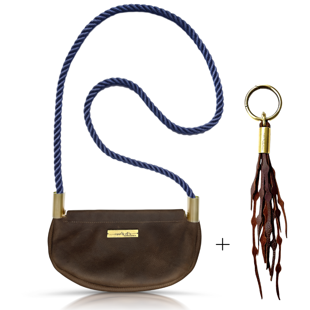 Clam Shell #Rope Color_New England Navy#Rope Handle Length_Crossbody (50")#Add Ons_Add a Matching Seaweed Tassel (save $10)