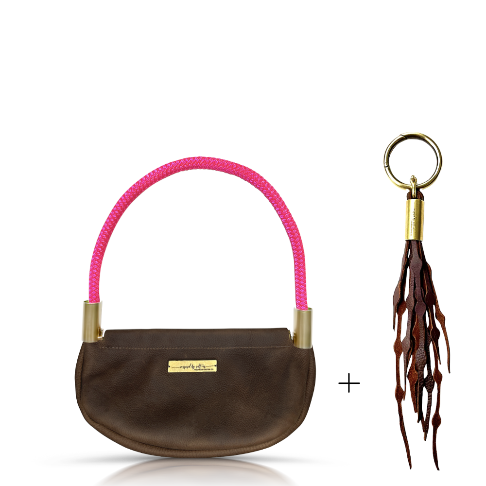 Clam Shell #Rope Color_Neon Pink#Rope Handle Length_Wrist (19")#Add Ons_Add a Matching Seaweed Tassel (save $10)