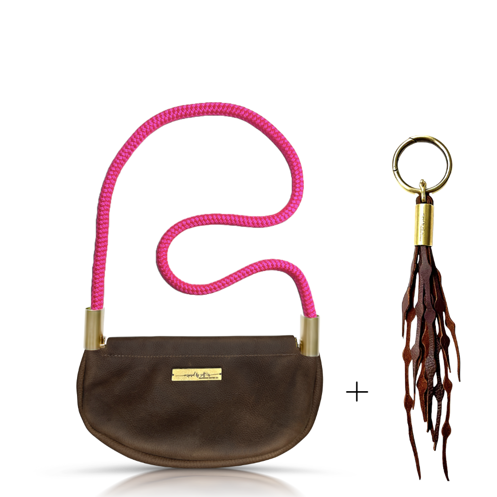 Clam Shell #Rope Color_Neon Pink#Rope Handle Length_Shoulder (35")#Add Ons_Add a Matching Seaweed Tassel (save $10)