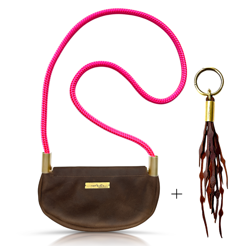 Clam Shell #Rope Color_Neon Pink#Rope Handle Length_Crossbody (50")#Add Ons_Add a Matching Seaweed Tassel (save $10)