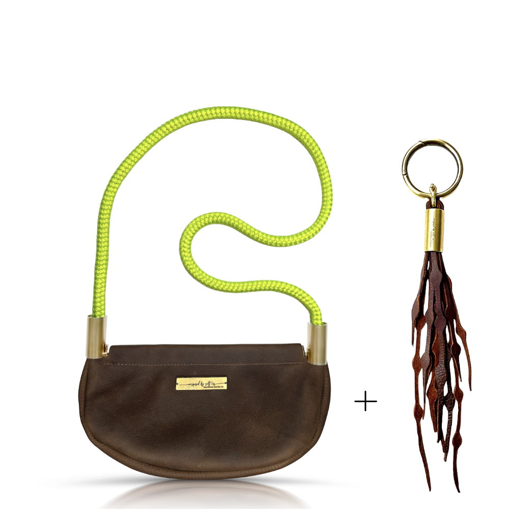 Clam Shell #Rope Color_Neon Yellow#Rope Handle Length_Shoulder (35")#Add Ons_Add a Matching Seaweed Tassel (save $10)