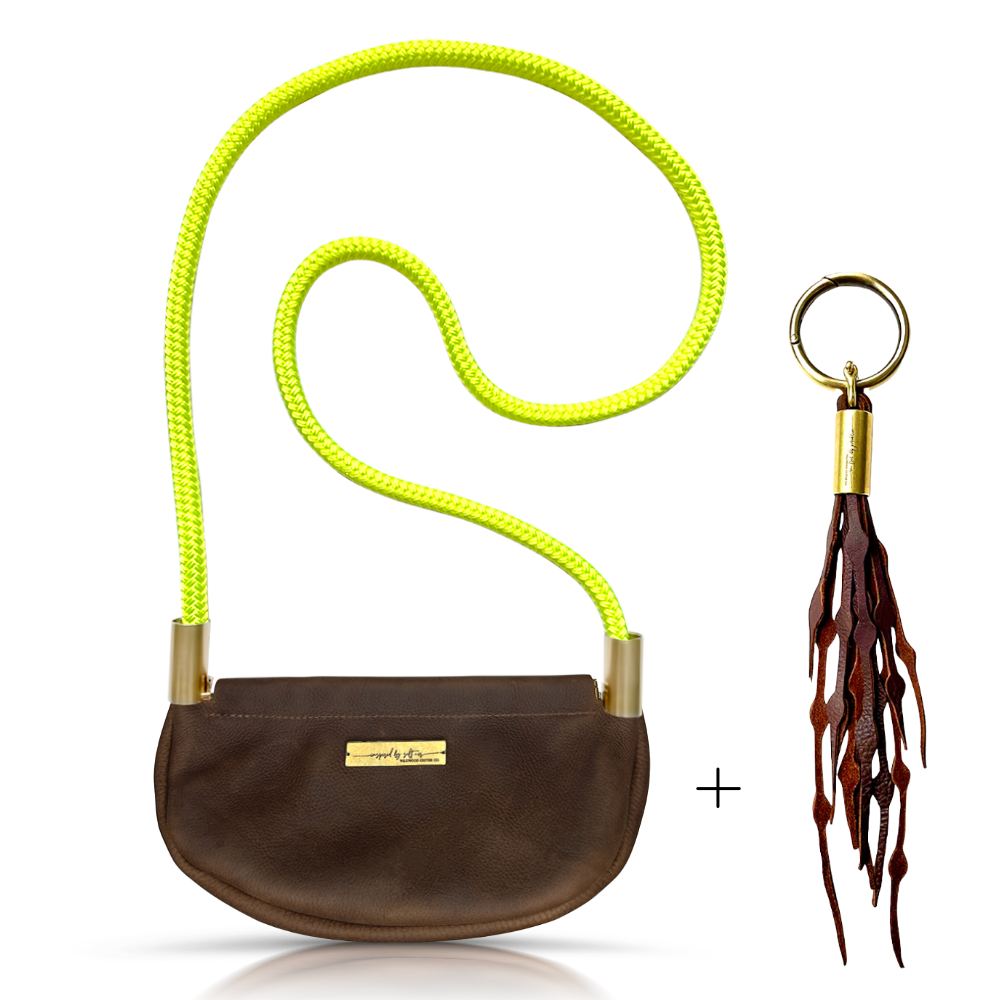 Clam Shell #Rope Color_Neon Yellow#Rope Handle Length_Crossbody (50")#Add Ons_Add a Matching Seaweed Tassel (save $10)