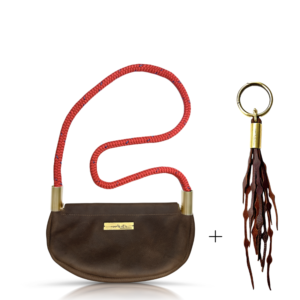 Clam Shell #Rope Color_Winterberry Red#Rope Handle Length_Shoulder (35")#Add Ons_Add a Matching Seaweed Tassel (save $10)