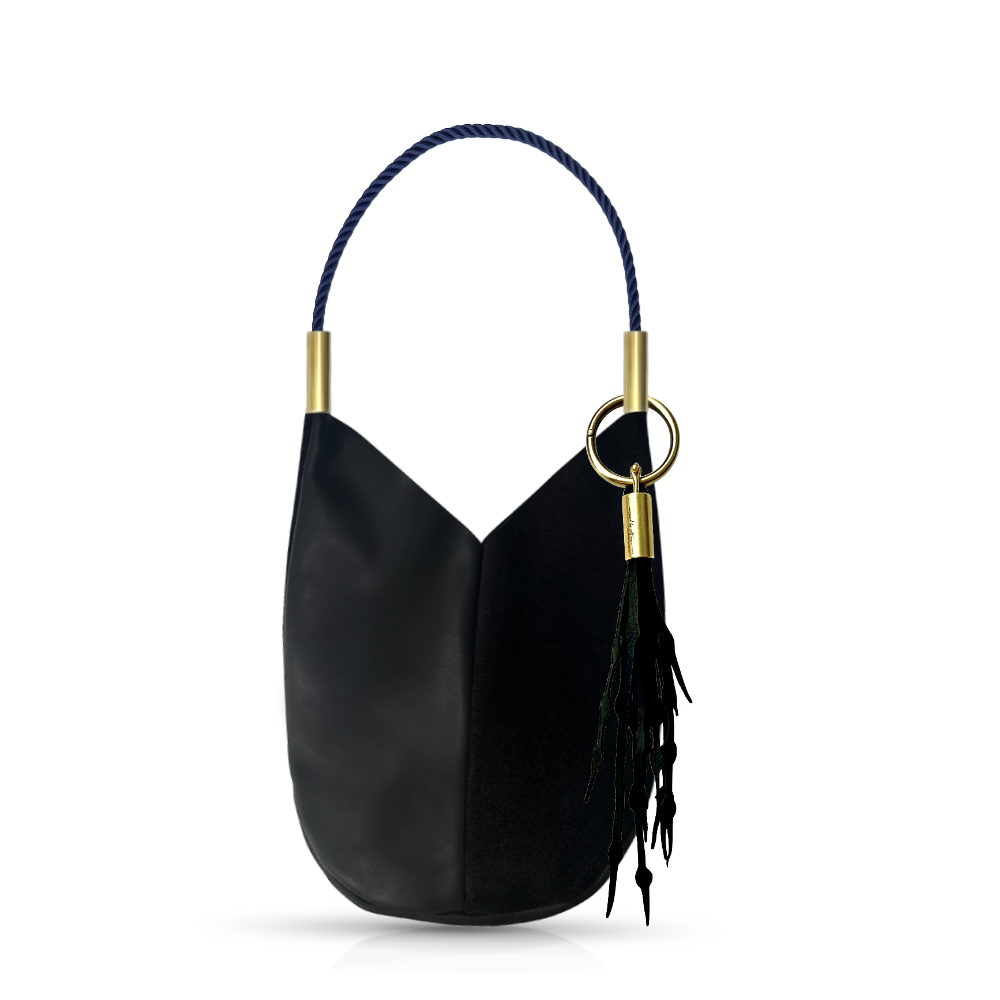 Mermaid Purse #Rope Color_New England Navy#Rope Handle Length_Shoulder (25")#Add Ons_Add a Matching Seaweed Tassel (save $10)