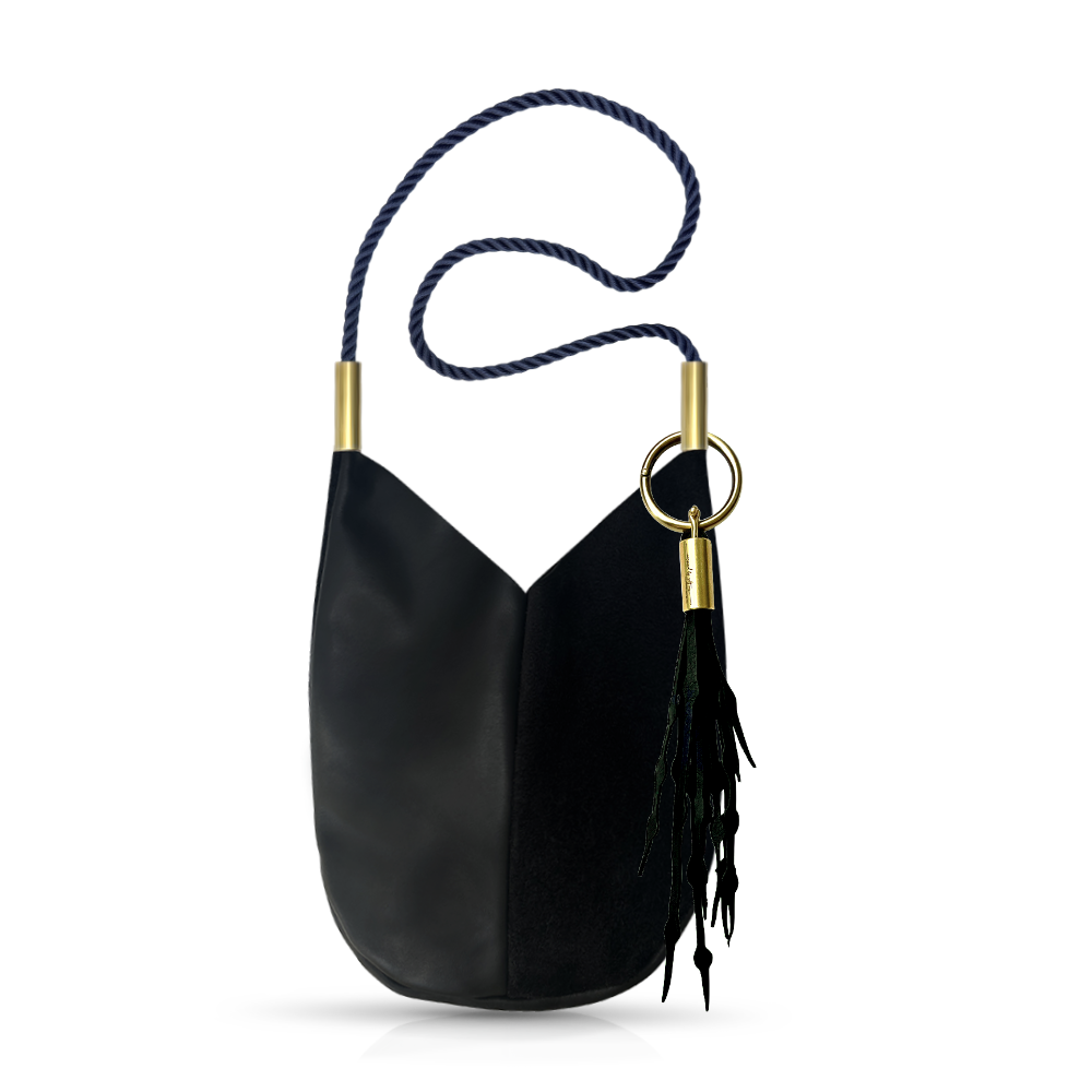 Mermaid Purse #Rope Color_New England Navy#Rope Handle Length_Shoulder (40")#Add Ons_Add a Matching Seaweed Tassel (save $10)