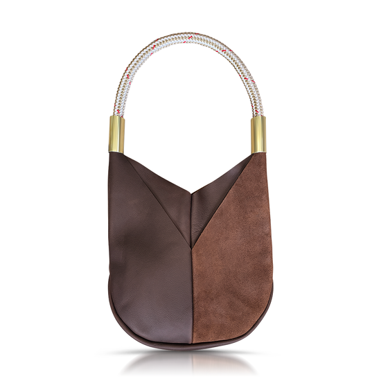 brown leather original tote with oyster shell gold dock line