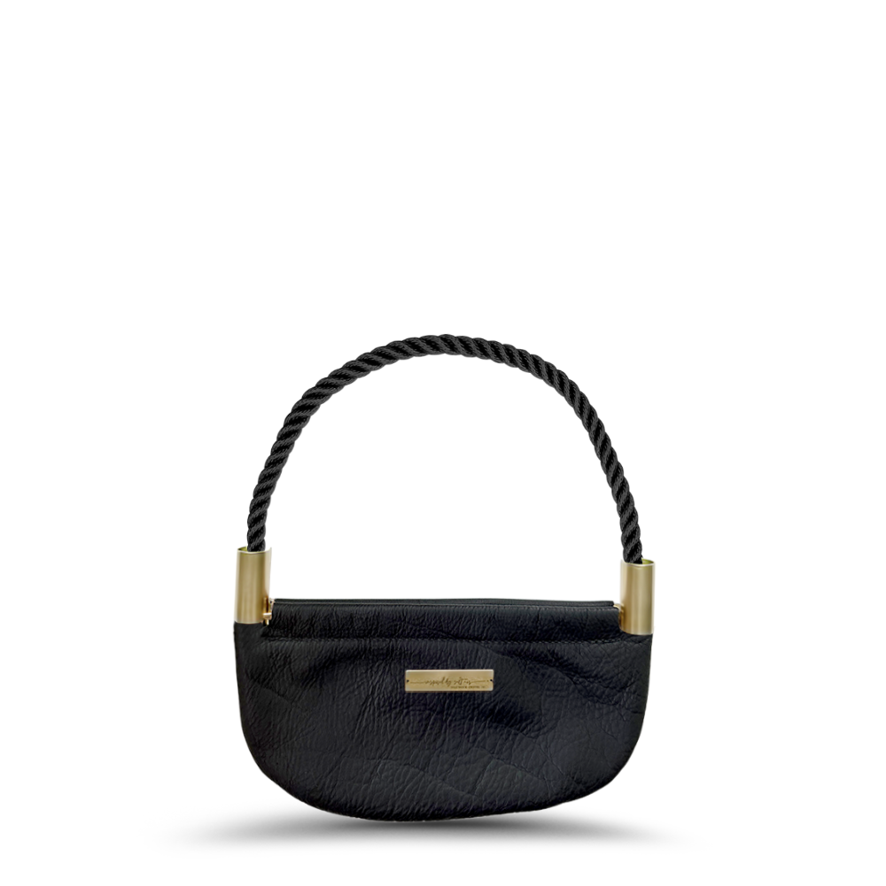 Oyster Shell #Rope Color_Summer Night Black#Rope Handle Length_Wrist (19")#Add Ons_Handbag Only