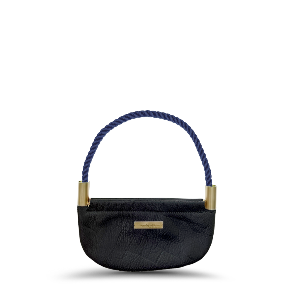 Oyster Shell #Rope Color_New England Navy#Rope Handle Length_Wrist (19")#Add Ons_Handbag Only