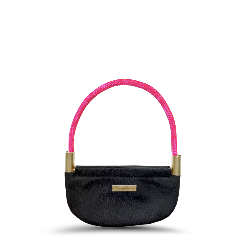 Oyster Shell #Rope Color_Neon Pink#Rope Handle Length_Wrist (19")#Add Ons_Handbag Only