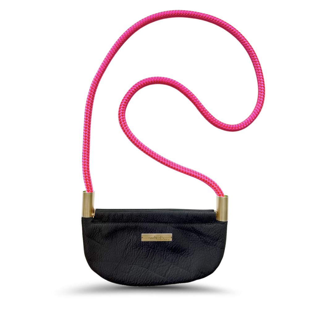 Oyster Shell #Rope Color_Neon Pink#Rope Handle Length_Crossbody (50")#Add Ons_Handbag Only