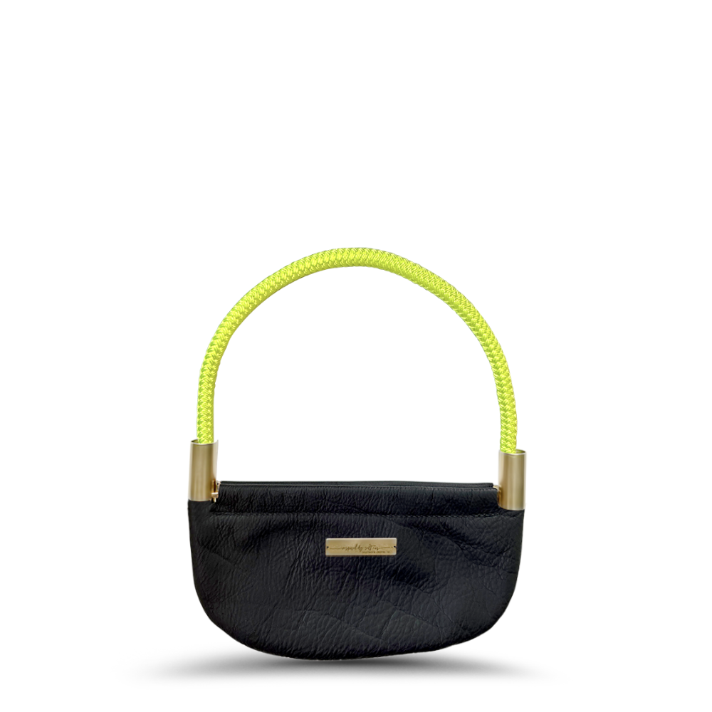 Oyster Shell #Rope Color_Neon Yellow#Rope Handle Length_Wrist (19")#Add Ons_Handbag Only