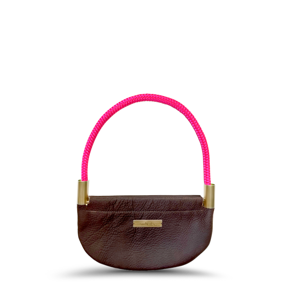 Oyster Shell #Rope Color_Neon Pink#Rope Handle Length_Wrist (19")#Add Ons_Handbag Only
