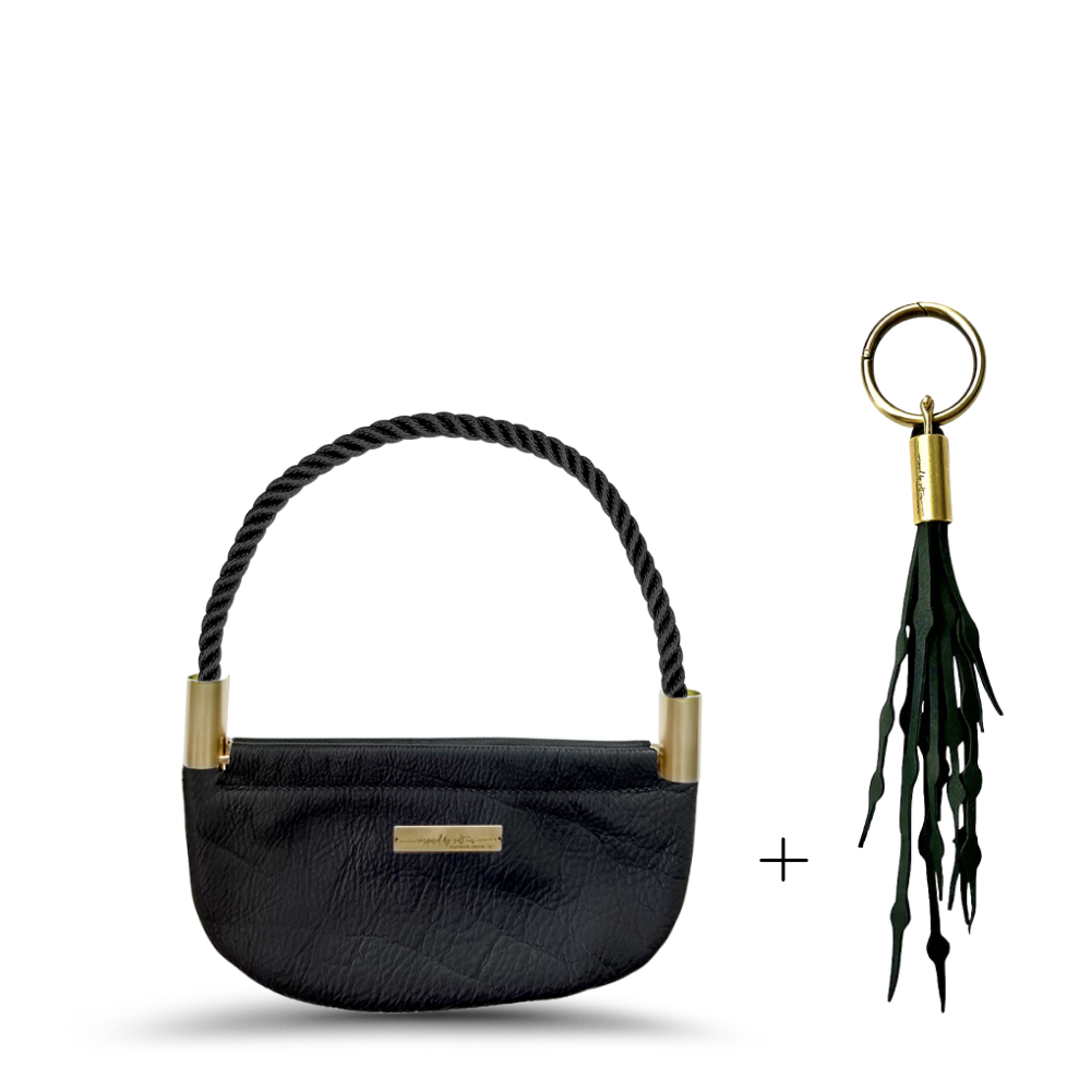 Oyster Shell #Rope Color_Summer Night Black#Rope Handle Length_Wrist (19")#Add Ons_Add a Matching Seaweed Tassel (save $10)