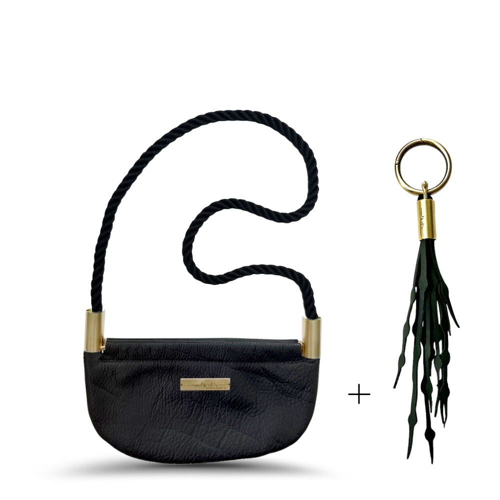 Oyster Shell #Rope Color_Summer Night Black#Rope Handle Length_Shoulder (35")#Add Ons_Add a Matching Seaweed Tassel (save $10)