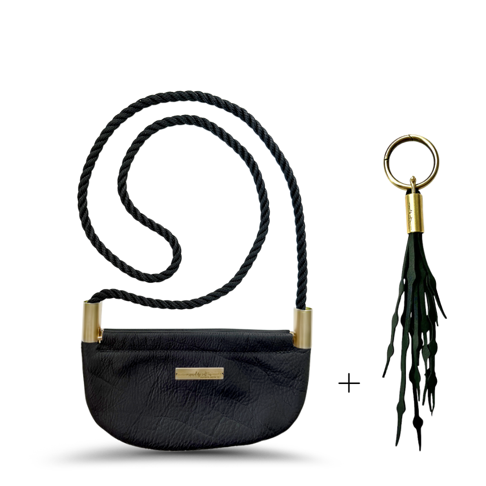 Oyster Shell #Rope Color_Summer Night Black#Rope Handle Length_Crossbody (50")#Add Ons_Add a Matching Seaweed Tassel (save $10)
