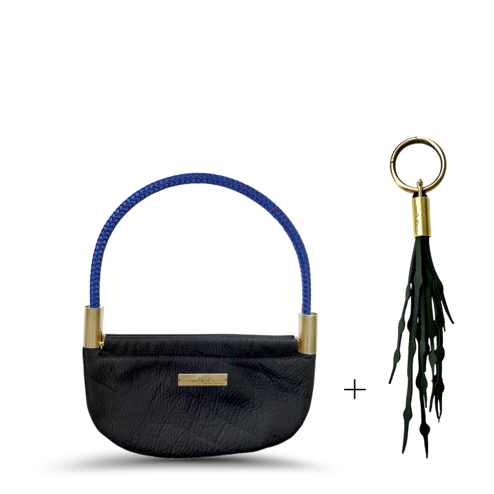 Oyster Shell #Rope Color_Harborside Blue#Rope Handle Length_Wrist (19")#Add Ons_Add a Matching Seaweed Tassel (save $10)