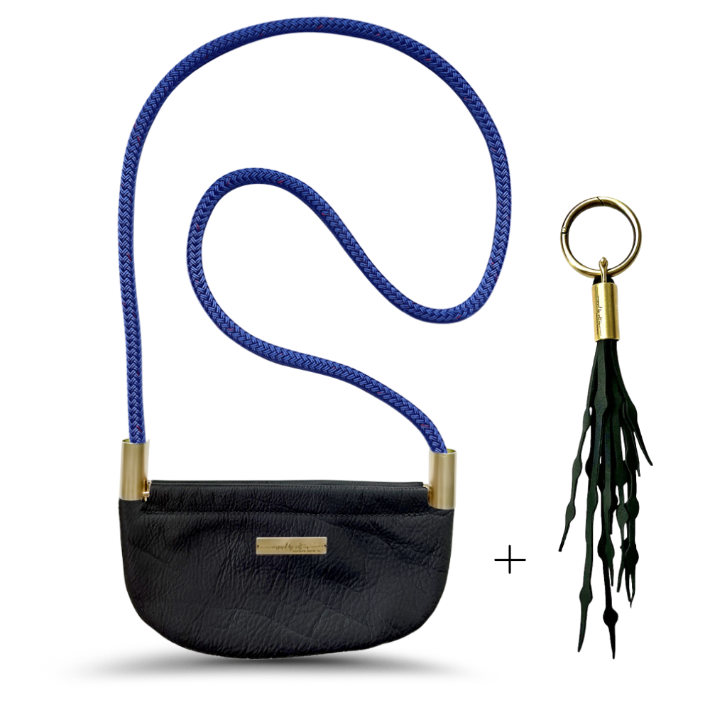 Oyster Shell #Rope Color_Harborside Blue#Rope Handle Length_Crossbody (50")#Add Ons_Add a Matching Seaweed Tassel (save $10)