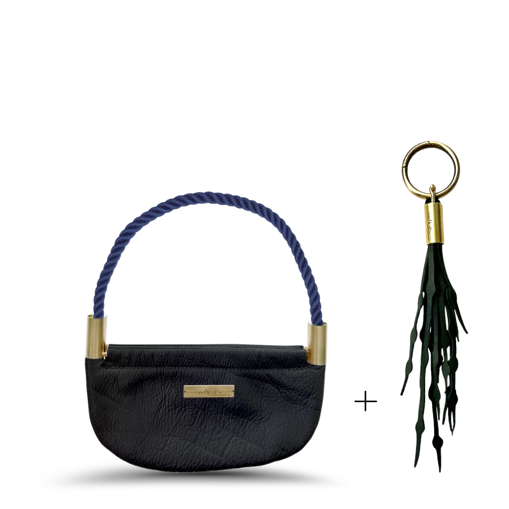 Oyster Shell #Rope Color_New England Navy#Rope Handle Length_Wrist (19")#Add Ons_Add a Matching Seaweed Tassel (save $10)