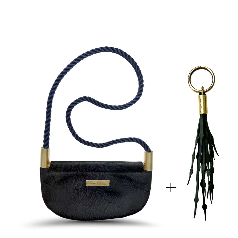 Oyster Shell #Rope Color_New England Navy#Rope Handle Length_Shoulder (35")#Add Ons_Add a Matching Seaweed Tassel (save $10)