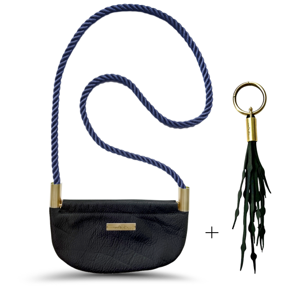 Oyster Shell #Rope Color_New England Navy#Rope Handle Length_Crossbody (50")#Add Ons_Add a Matching Seaweed Tassel (save $10)