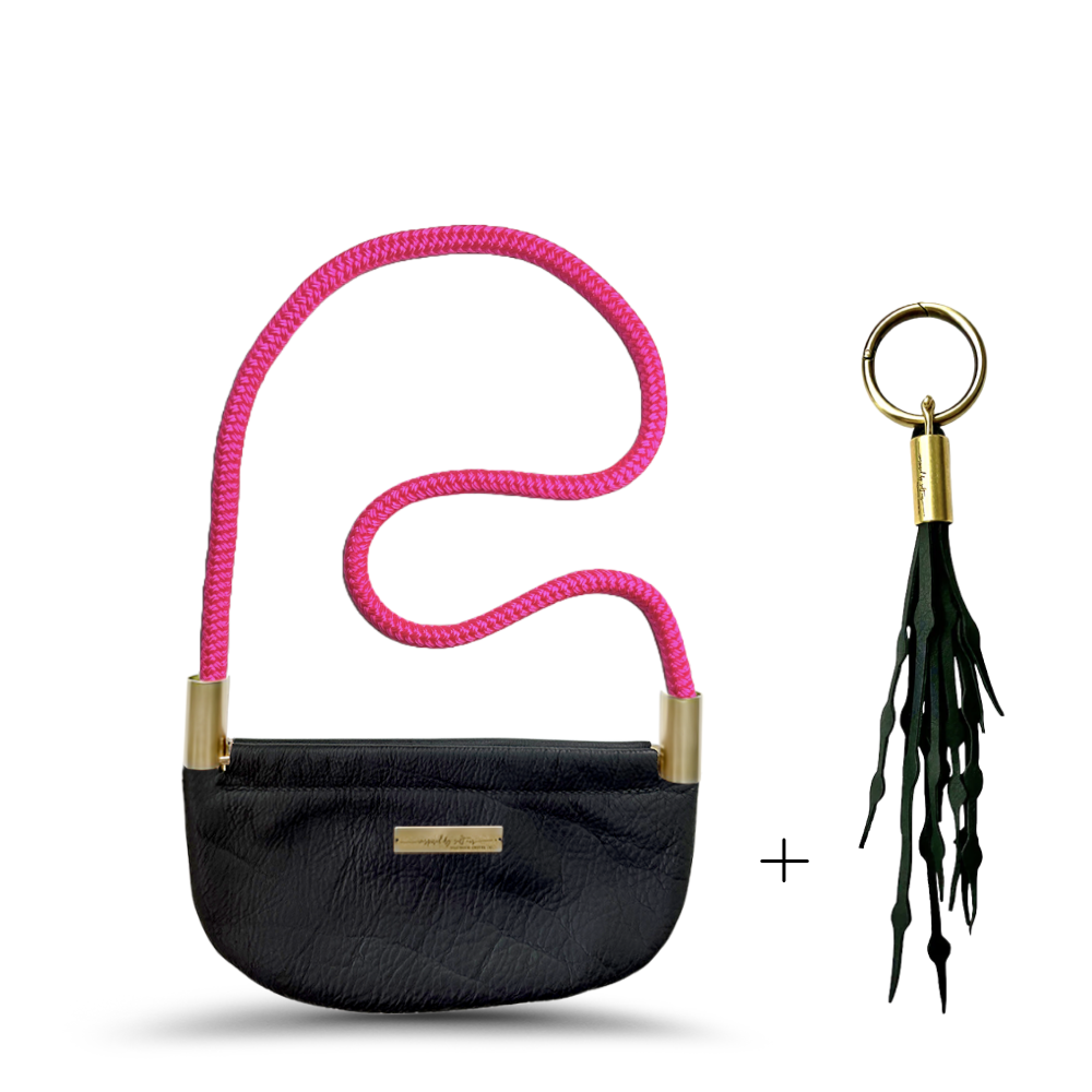 Oyster Shell #Rope Color_Neon Pink#Rope Handle Length_Shoulder (35")#Add Ons_Add a Matching Seaweed Tassel (save $10)