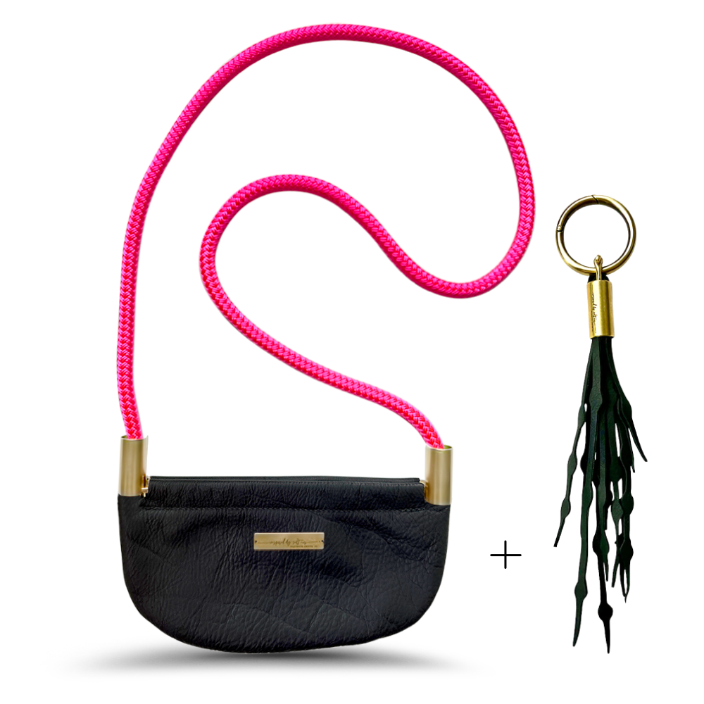 Oyster Shell #Rope Color_Neon Pink#Rope Handle Length_Crossbody (50")#Add Ons_Add a Matching Seaweed Tassel (save $10)