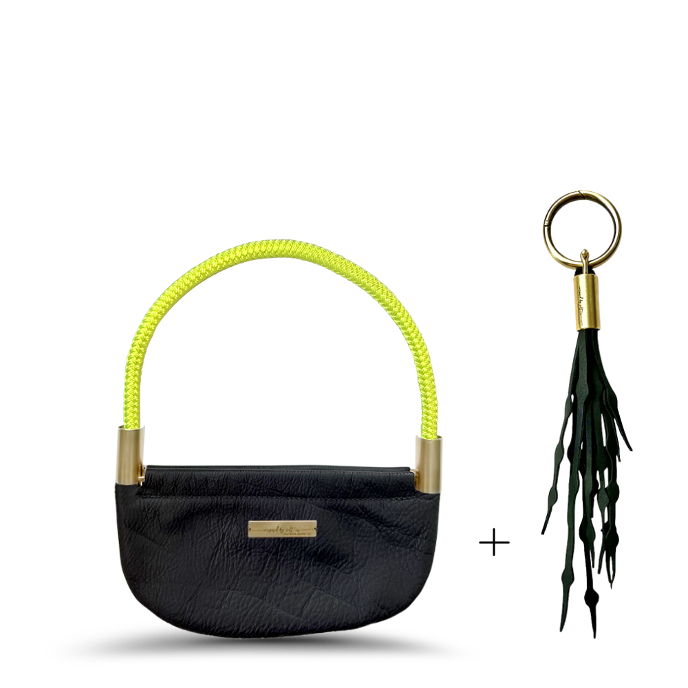 Oyster Shell #Rope Color_Neon Yellow#Rope Handle Length_Wrist (19")#Add Ons_Add a Matching Seaweed Tassel (save $10)