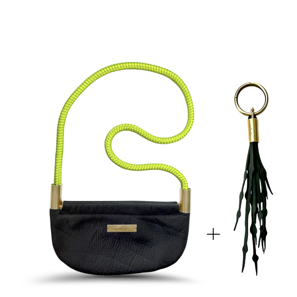 Oyster Shell #Rope Color_Neon Yellow#Rope Handle Length_Shoulder (35")#Add Ons_Add a Matching Seaweed Tassel (save $10)