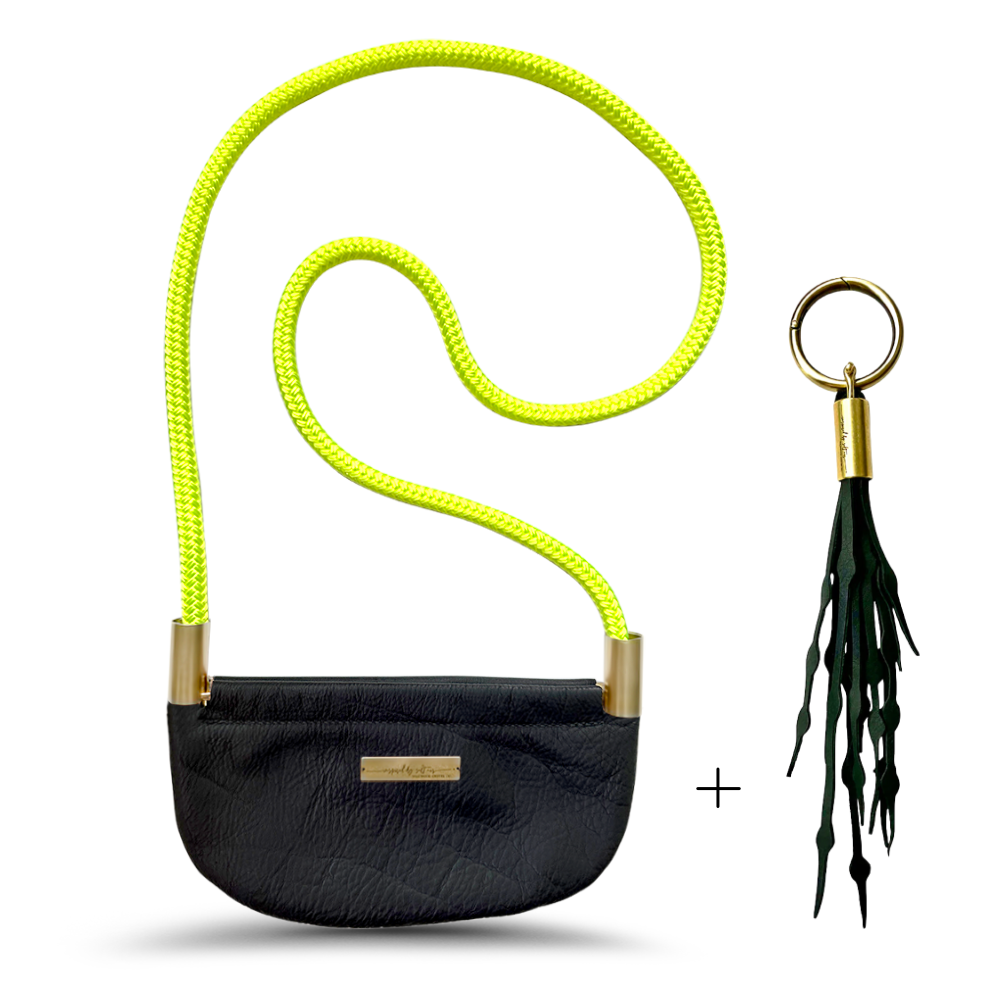 Oyster Shell #Rope Color_Neon Yellow#Rope Handle Length_Crossbody (50")#Add Ons_Add a Matching Seaweed Tassel (save $10)