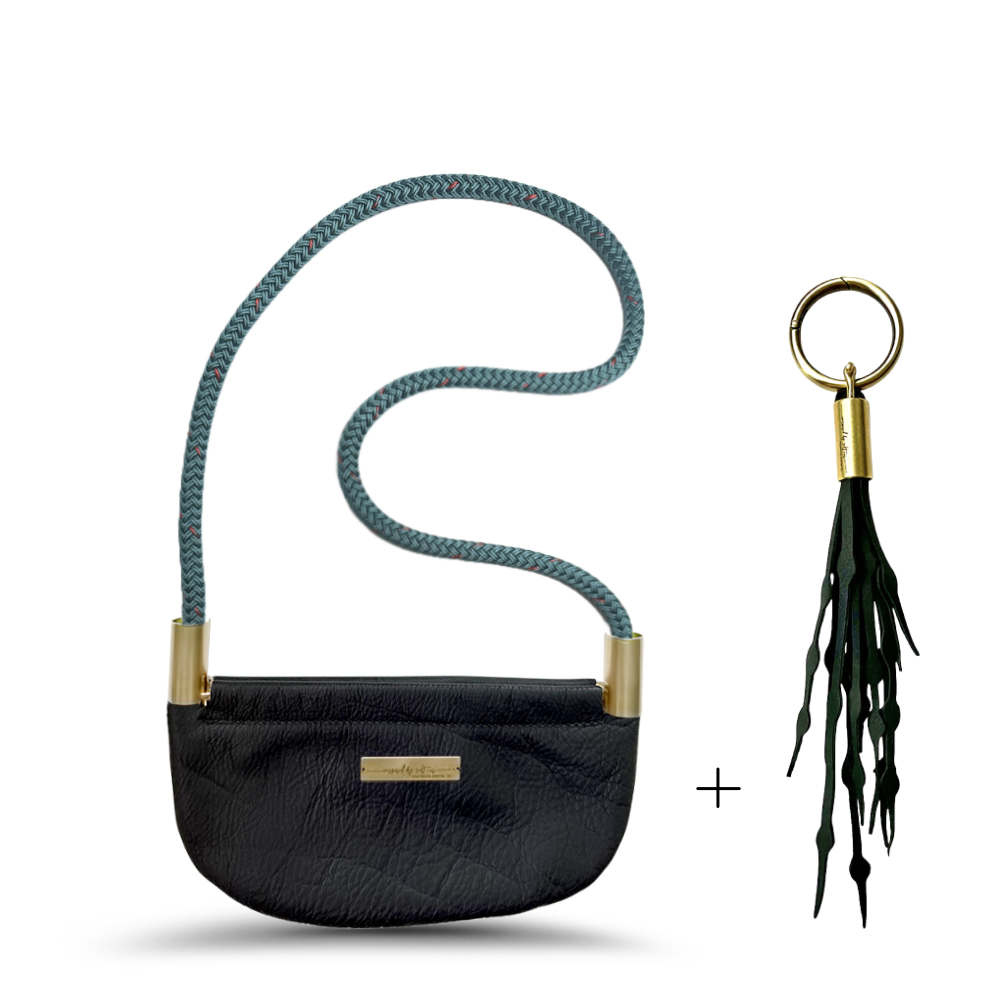 Oyster Shell #Rope Color_Seaside Teal#Rope Handle Length_Shoulder (35")#Add Ons_Add a Matching Seaweed Tassel (save $10)