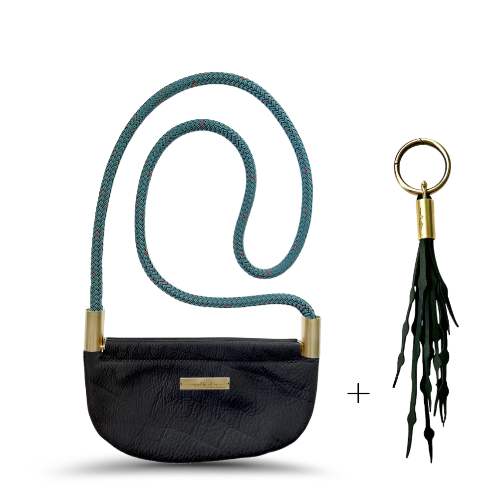 Oyster Shell #Rope Color_Seaside Teal#Rope Handle Length_Crossbody (50")#Add Ons_Add a Matching Seaweed Tassel (save $10)