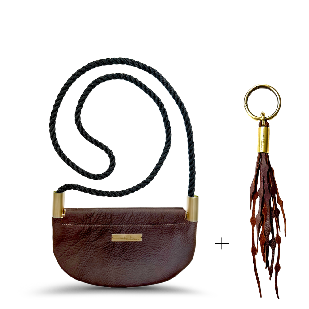 Oyster Shell #Rope Color_Summer Night Black#Rope Handle Length_Crossbody (50")#Add Ons_Add a Matching Seaweed Tassel (save $10)