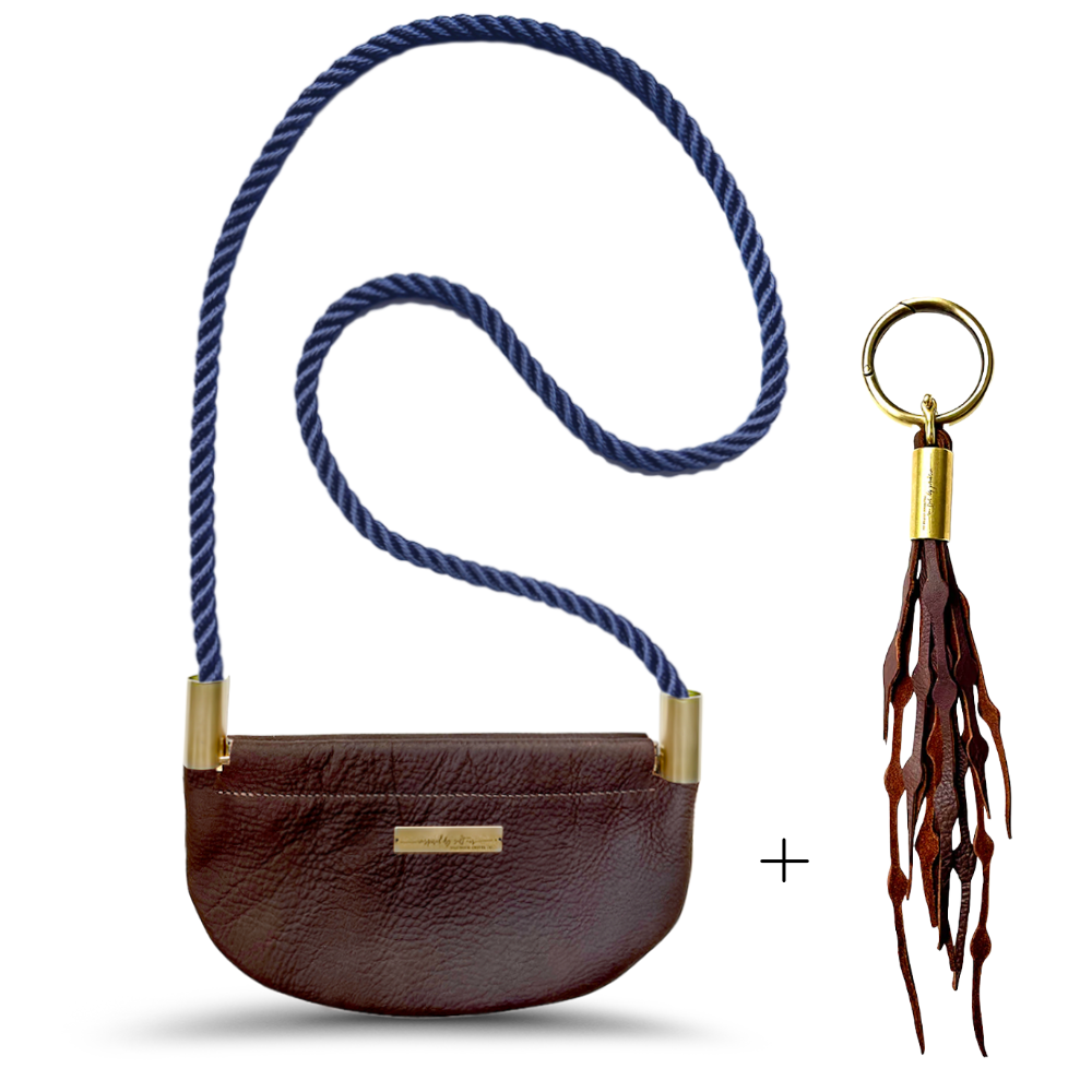 Oyster Shell #Rope Color_New England Navy#Rope Handle Length_Crossbody (50")#Add Ons_Add a Matching Seaweed Tassel (save $10)