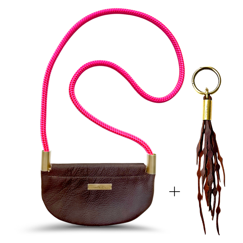 Oyster Shell #Rope Color_Neon Pink#Rope Handle Length_Crossbody (50")#Add Ons_Add a Matching Seaweed Tassel (save $10)