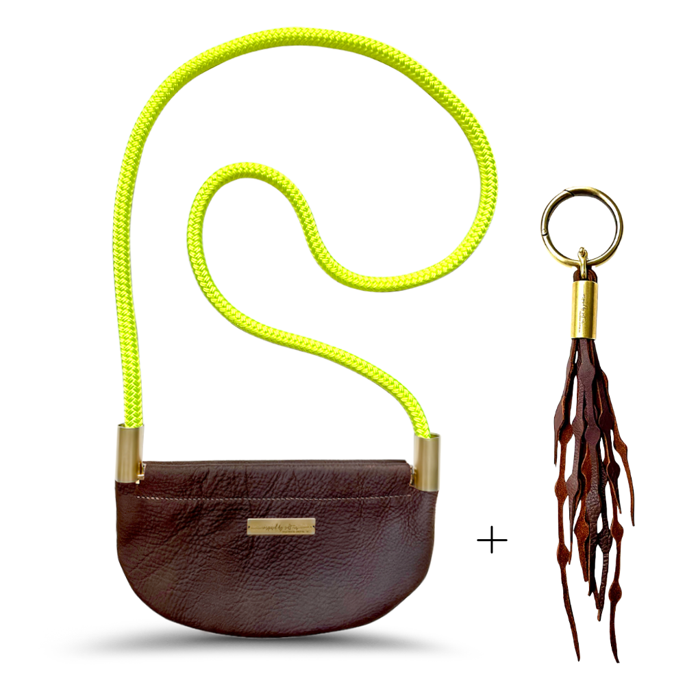Oyster Shell #Rope Color_Neon Yellow#Rope Handle Length_Crossbody (50")#Add Ons_Add a Matching Seaweed Tassel (save $10)