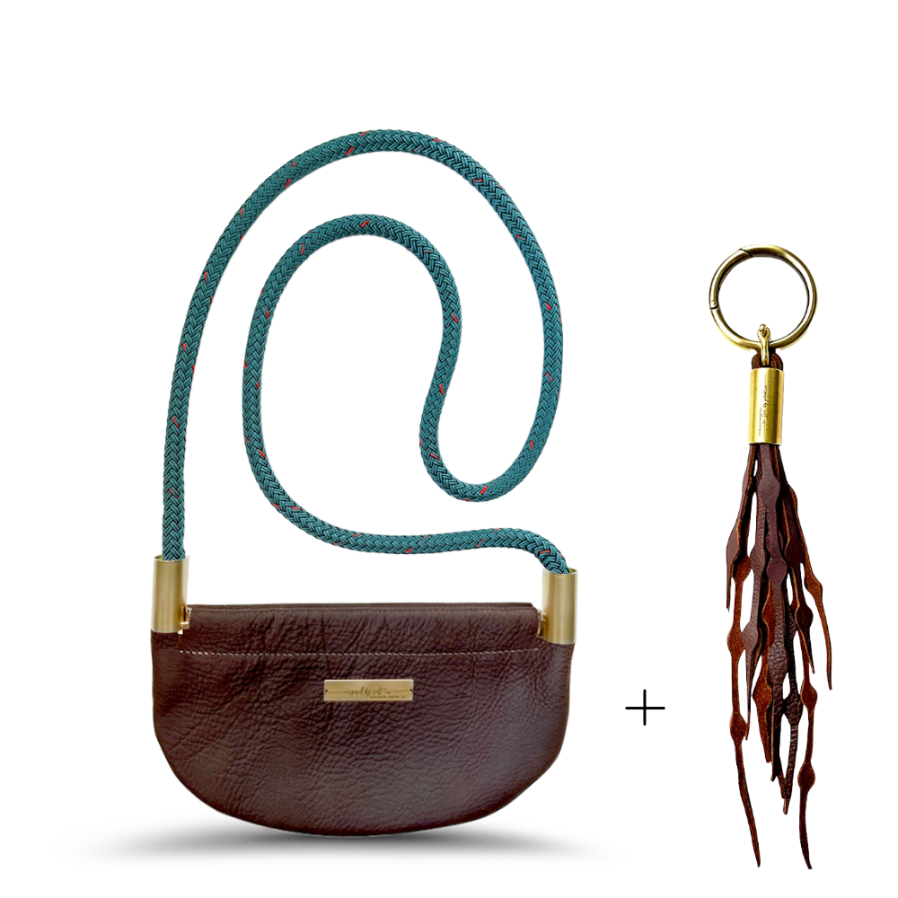 Oyster Shell #Rope Color_Seaside Teal#Rope Handle Length_Crossbody (50")#Add Ons_Add a Matching Seaweed Tassel (save $10)