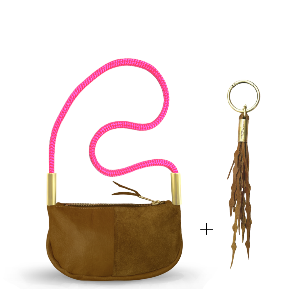 Zip Crossbody #Rope Color_Neon Pink#Rope Handle Length_Shoulder (35")#Add Ons_Add a Matching Seaweed Tassel (save $10)