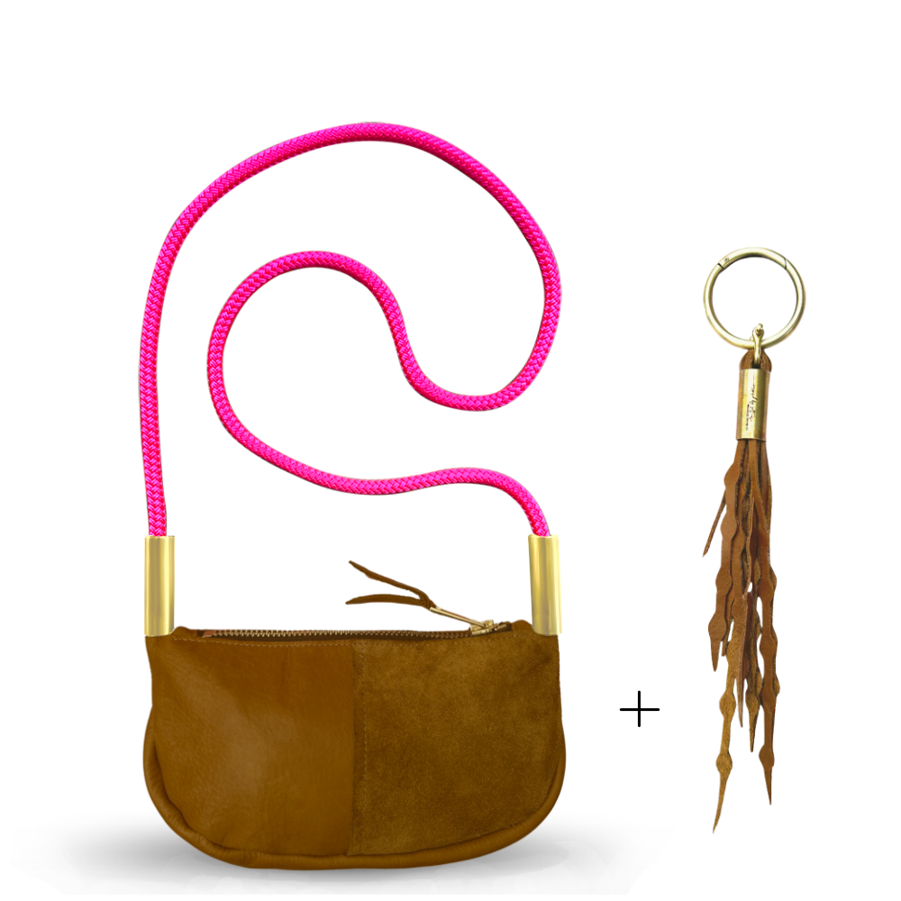 Zip Crossbody #Rope Color_Neon Pink#Rope Handle Length_Crossbody (50")#Add Ons_Add a Matching Seaweed Tassel (save $10)