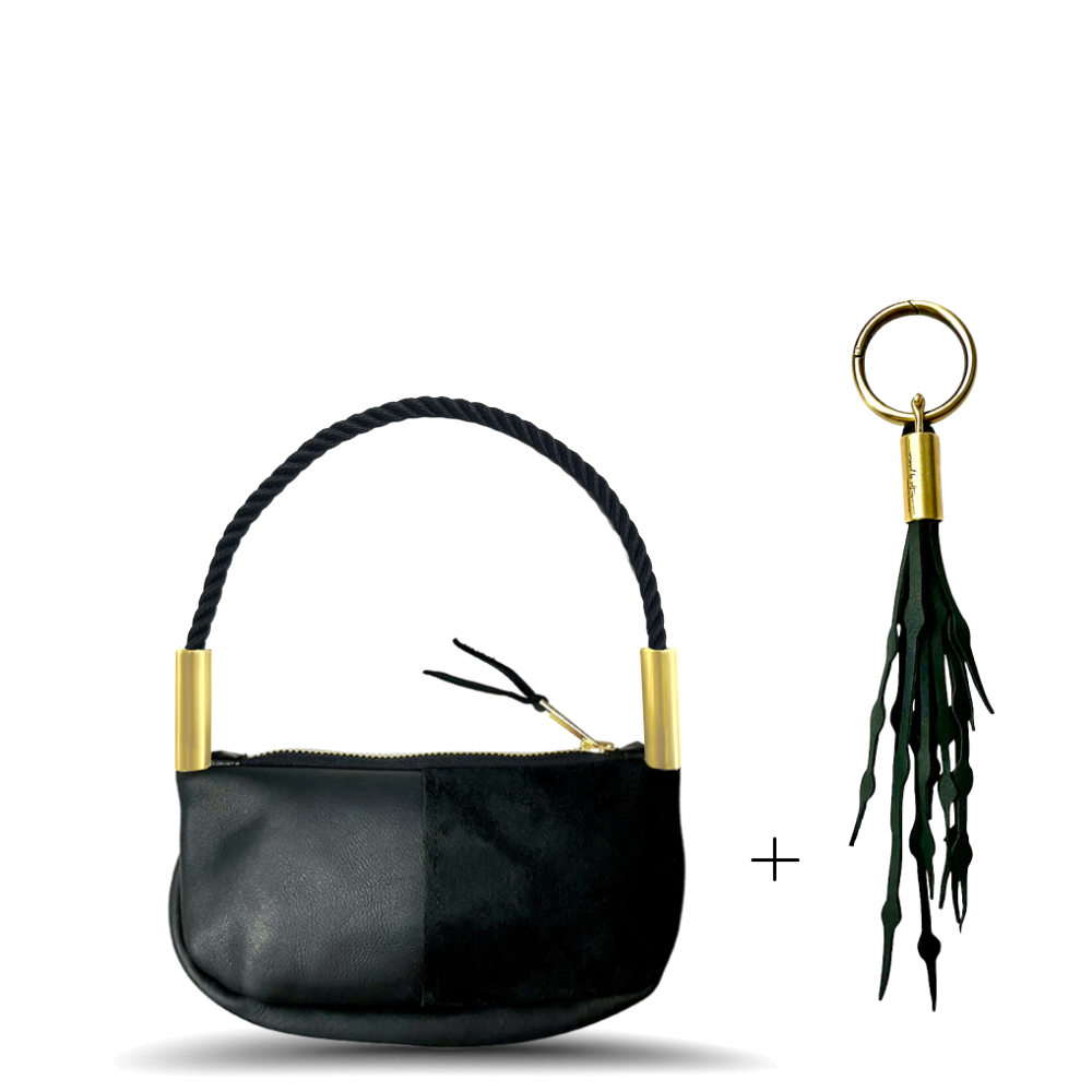 Zip Crossbody #Rope Color_Summer Night Black#Rope Handle Length_Wrist (19")#Add Ons_Add a Matching Seaweed Tassel (save $10)