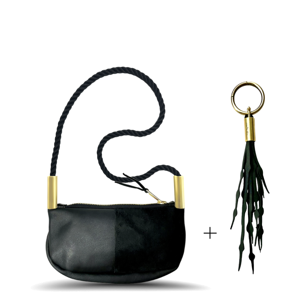Zip Crossbody #Rope Color_Summer Night Black#Rope Handle Length_Shoulder (35")#Add Ons_Add a Matching Seaweed Tassel (save $10)