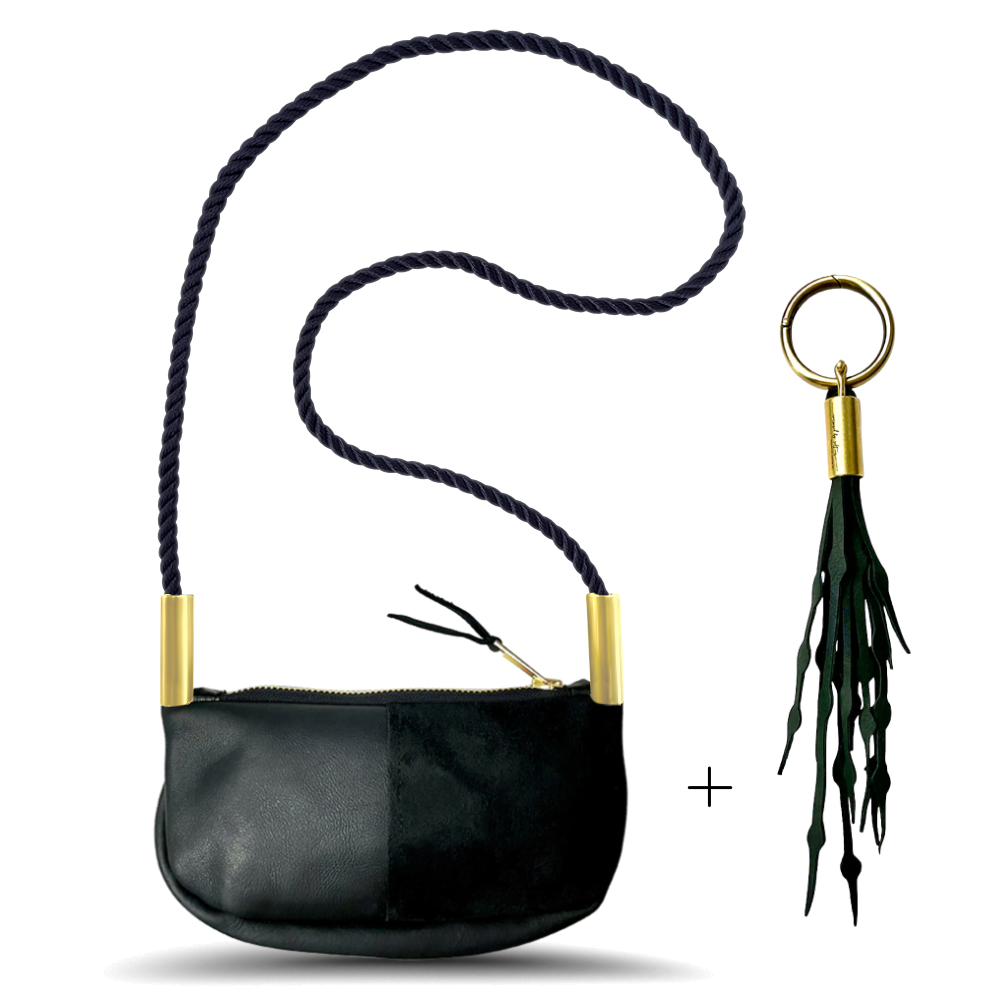 Zip Crossbody #Rope Color_Summer Night Black#Rope Handle Length_Crossbody (50")#Add Ons_Add a Matching Seaweed Tassel (save $10)