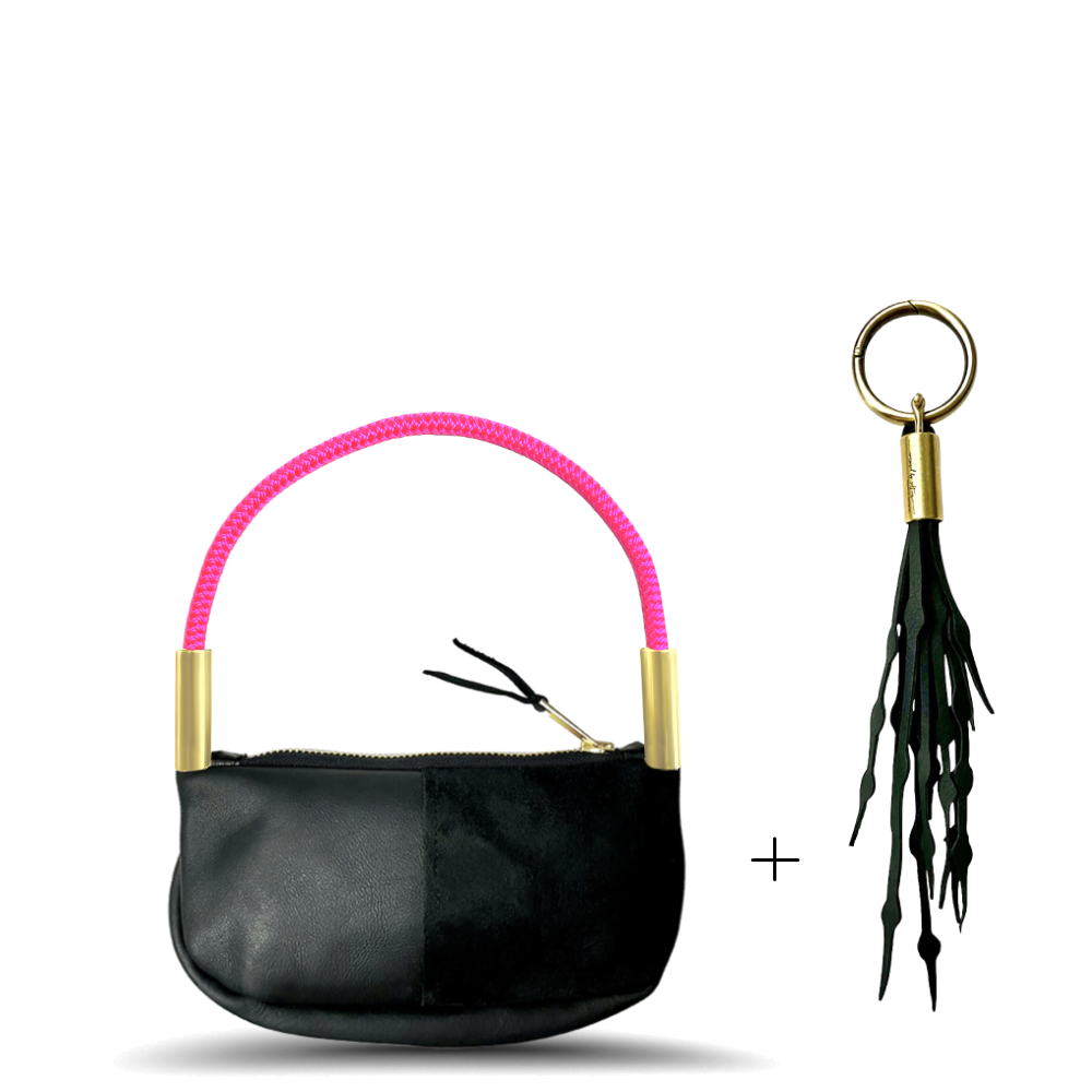Zip Crossbody #Rope Color_Neon Pink#Rope Handle Length_Wrist (19")#Add Ons_Add a Matching Seaweed Tassel (save $10)