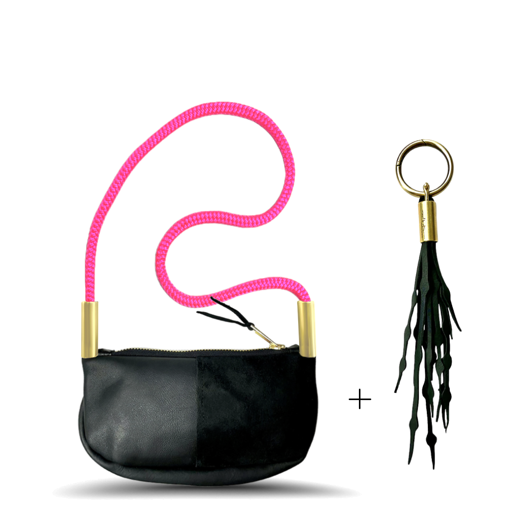Zip Crossbody #Rope Color_Neon Pink#Rope Handle Length_Shoulder (35")#Add Ons_Add a Matching Seaweed Tassel (save $10)