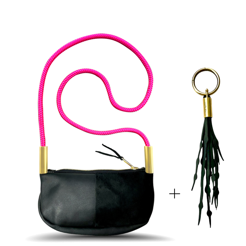 Zip Crossbody #Rope Color_Neon Pink#Rope Handle Length_Crossbody (50")#Add Ons_Add a Matching Seaweed Tassel (save $10)