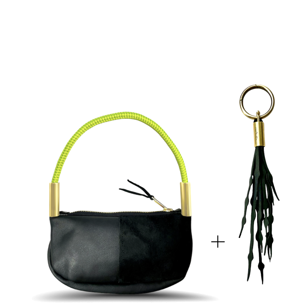 Zip Crossbody #Rope Color_Neon Yellow#Rope Handle Length_Wrist (19")#Add Ons_Add a Matching Seaweed Tassel (save $10)