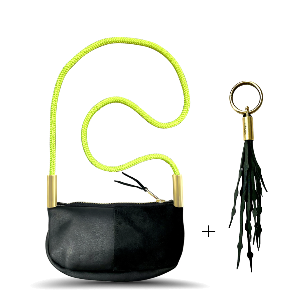 Zip Crossbody #Rope Color_Neon Yellow#Rope Handle Length_Crossbody (50")#Add Ons_Add a Matching Seaweed Tassel (save $10)