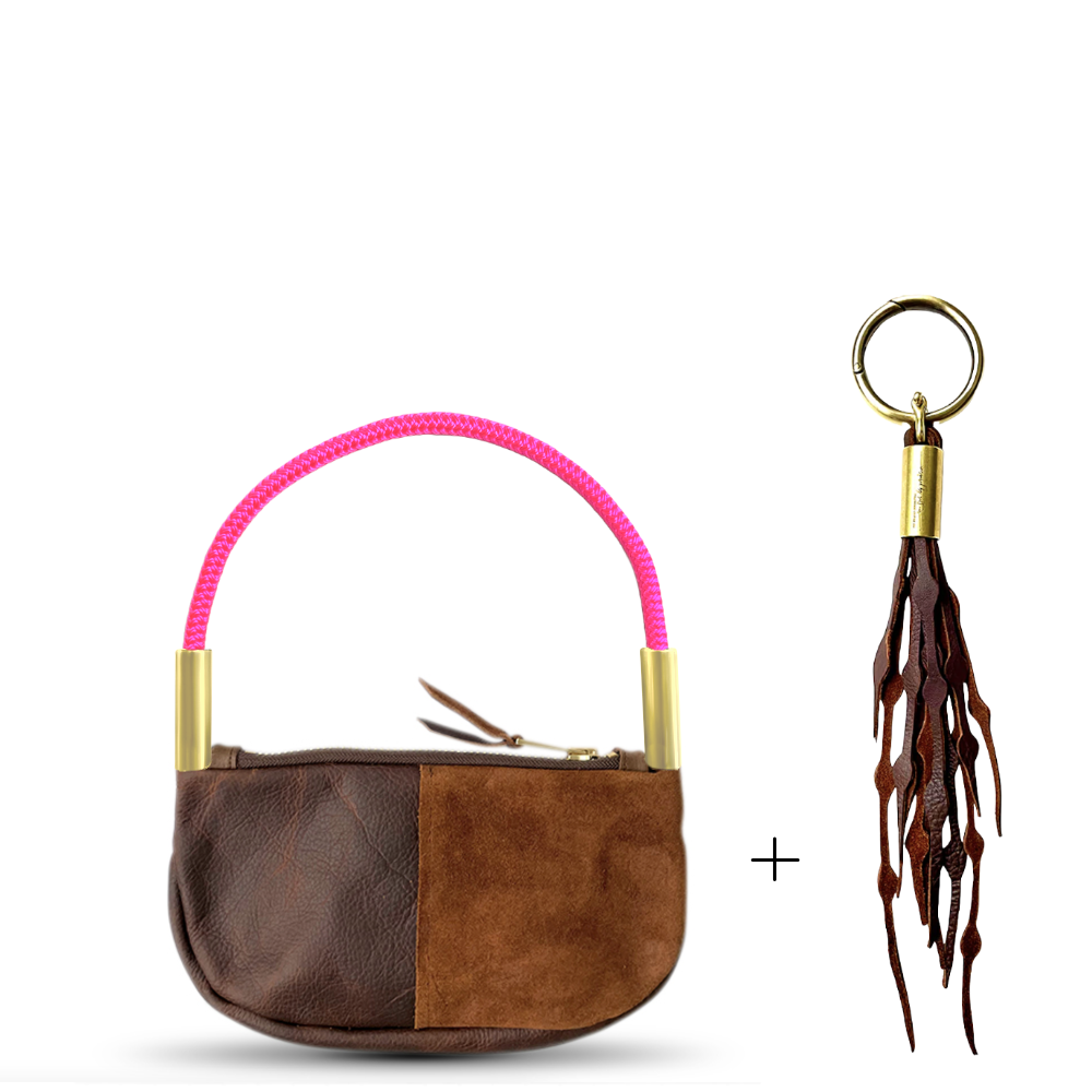 Zip Crossbody #Rope Color_Neon Pink#Rope Handle Length_Wrist (19")#Add Ons_Add a Matching Seaweed Tassel (save $10)