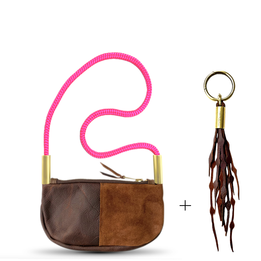 Zip Crossbody #Rope Color_Neon Pink#Rope Handle Length_Shoulder (35")#Add Ons_Add a Matching Seaweed Tassel (save $10)