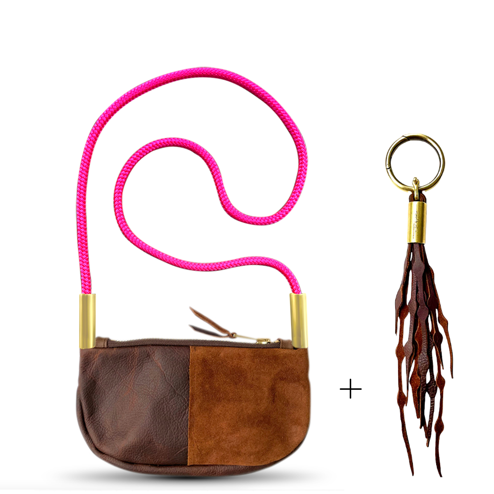 Zip Crossbody #Rope Color_Neon Pink#Rope Handle Length_Crossbody (50")#Add Ons_Add a Matching Seaweed Tassel (save $10)